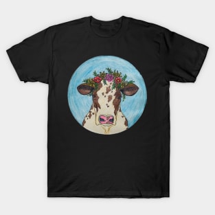 Bovine Wearing Flowers T-Shirt